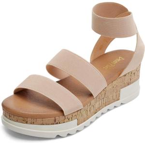 imageDREAM PAIRS Womens Open Toe Ankle Strap Casual Flatform Platform Wedges SandalsNude1