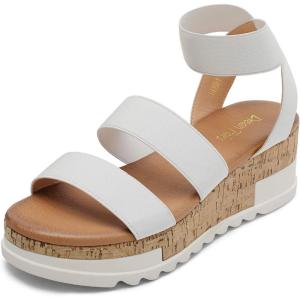 imageDREAM PAIRS Womens Open Toe Ankle Strap Casual Flatform Platform Wedges SandalsWhite