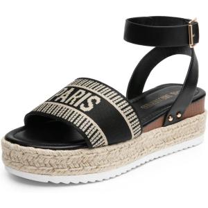 imageDREAM PAIRS Womens Platform Espadrilles Casual Ankle Strap Wedge Sandals Comfortable Dressy Summer ShoesBlackknit