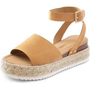 imageDREAM PAIRS Womens Platform Espadrilles Casual Ankle Strap Wedge Sandals Comfortable Dressy Summer ShoesCamalsuede