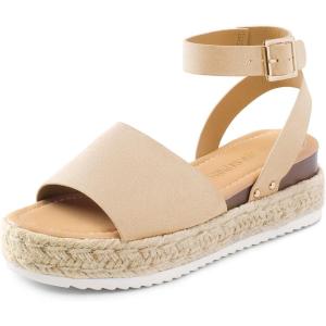 imageDREAM PAIRS Womens Platform Espadrilles Casual Ankle Strap Wedge Sandals Comfortable Dressy Summer ShoesNudesuede
