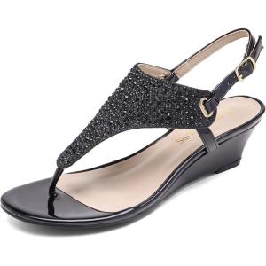 imageDREAM PAIRS Womens Wedge Thong Sandals Summer Rhinestone Dress Shoes for WeddingBlack