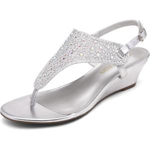 imageDREAM PAIRS Womens Wedge Thong Sandals Summer Rhinestone Dress Shoes for WeddingSilver