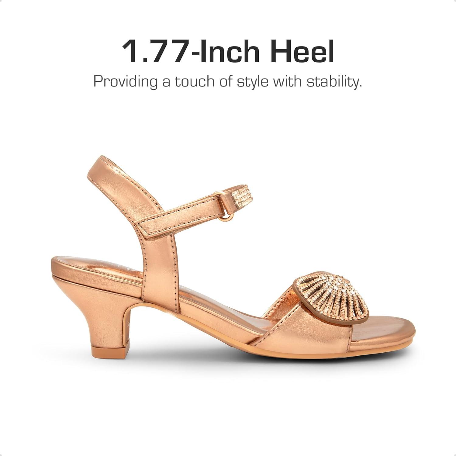 imageDREAM PAIRS Girls Sandals Ankle Strap Square Toe Low Heel Crystal Shell Wedding Party Flower Dress Shoes for Little KidsBig KidsChampagnerhinestone
