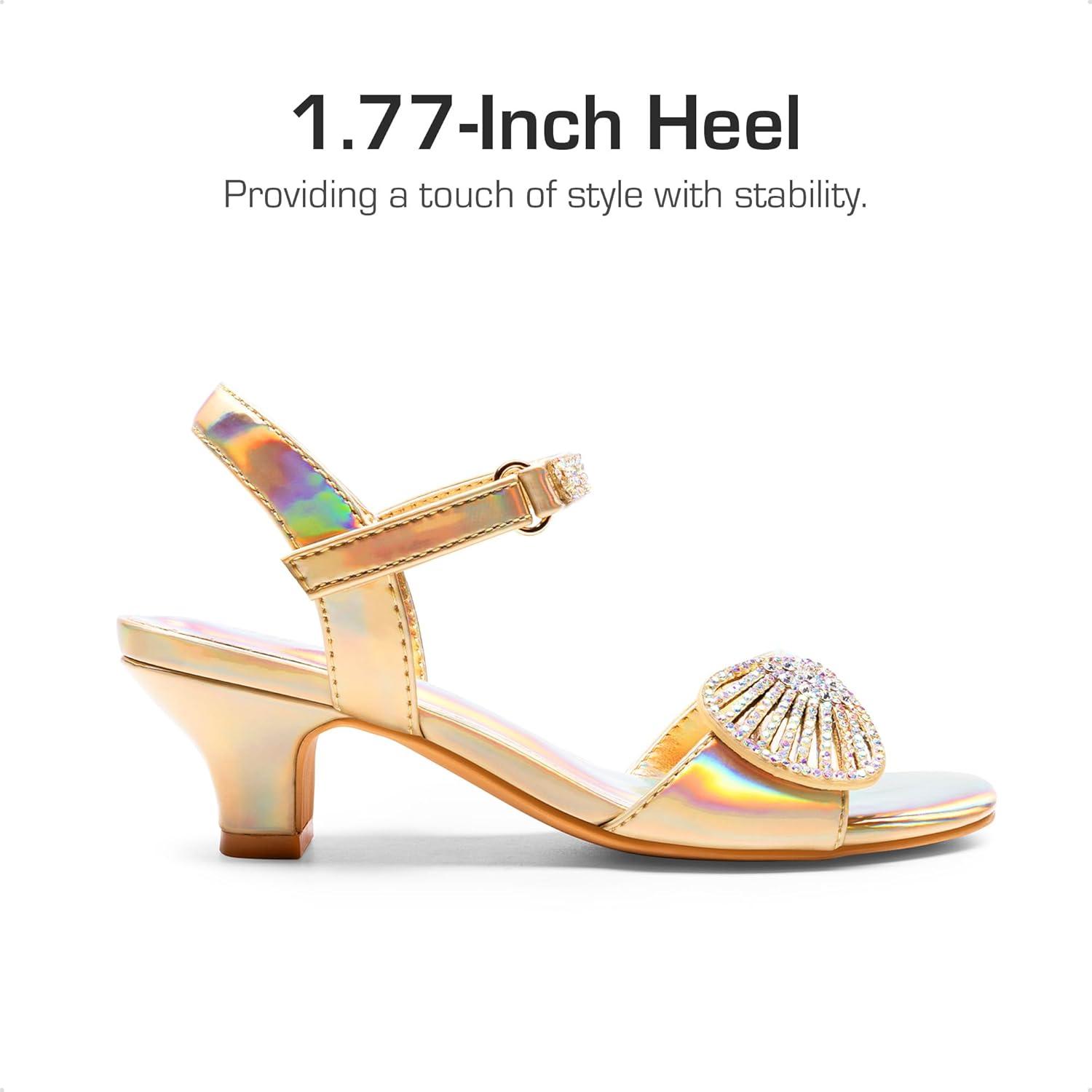 imageDREAM PAIRS Girls Sandals Ankle Strap Square Toe Low Heel Crystal Shell Wedding Party Flower Dress Shoes for Little KidsBig KidsGold