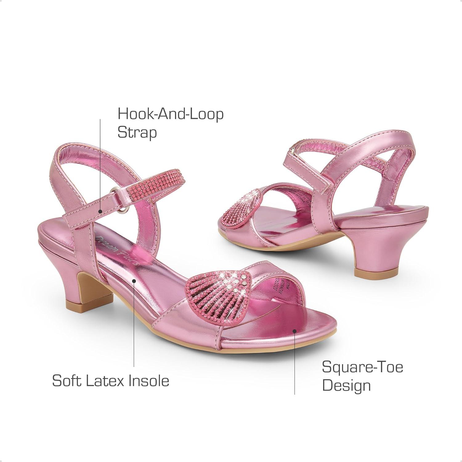 imageDREAM PAIRS Girls Sandals Ankle Strap Square Toe Low Heel Crystal Shell Wedding Party Flower Dress Shoes for Little KidsBig KidsPink