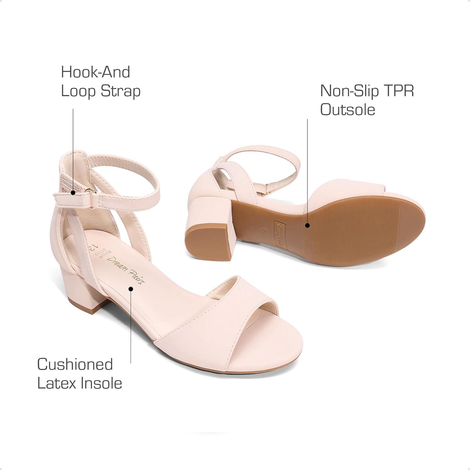 imageDREAM PAIRS Girls Sandals Chunky Pump Ankle Strap High Heels Dress Open Toe Flower Wedding Party for Little Big KidNude