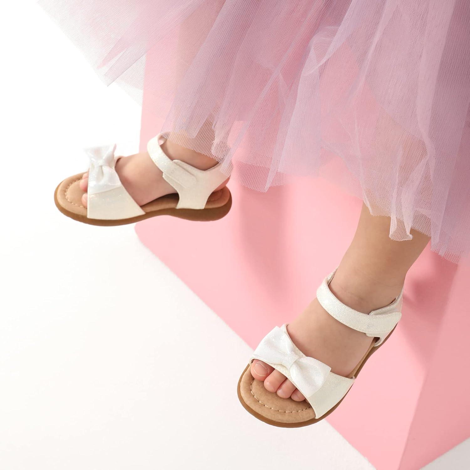 imageDREAM PAIRS Girls Sandals Fashion Bow Summer Shoes for ToddlerLittle KidWhiteglitter
