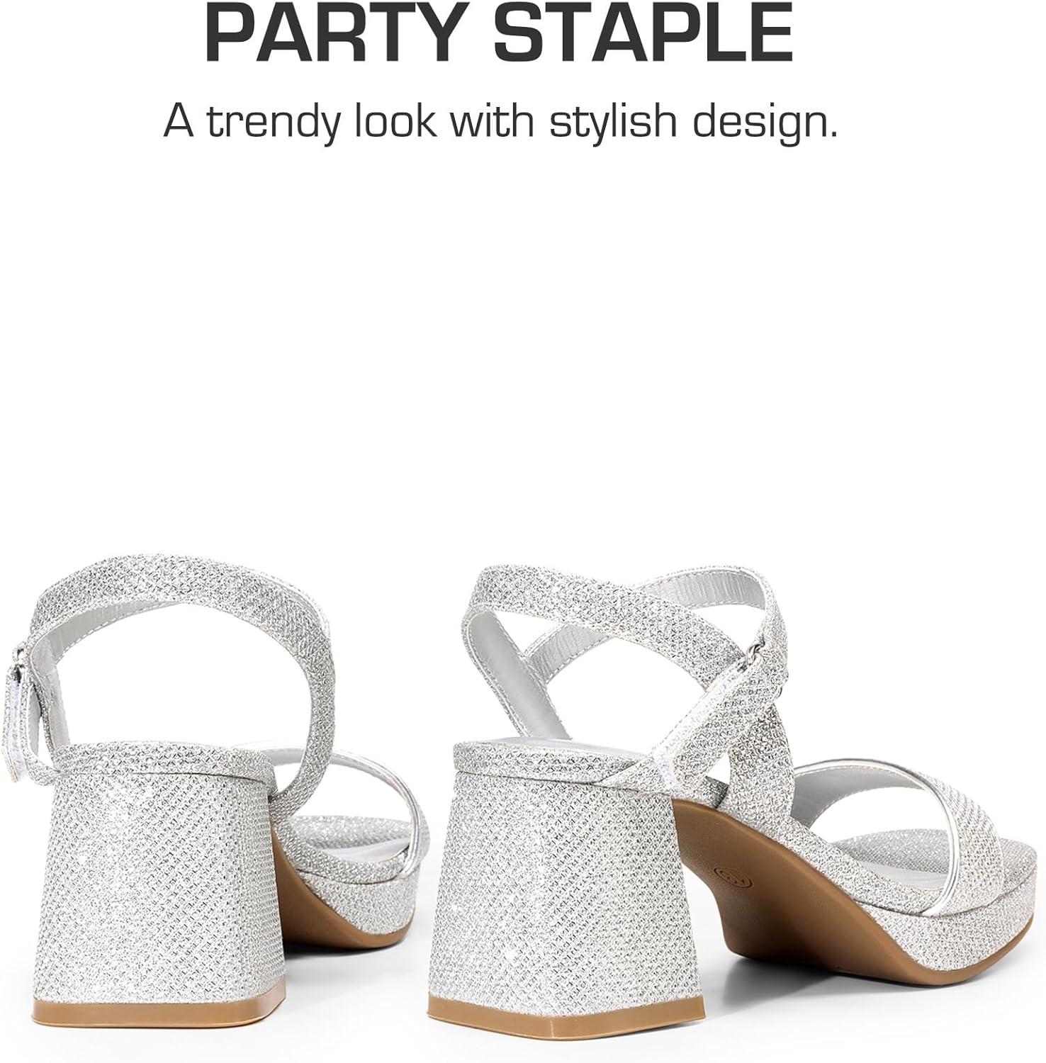 imageDREAM PAIRS Girls Sandals Open Toe Low Block Chunky Heels Sandals Party Dress Pumps Shoes for Little Big KidSilverglitter