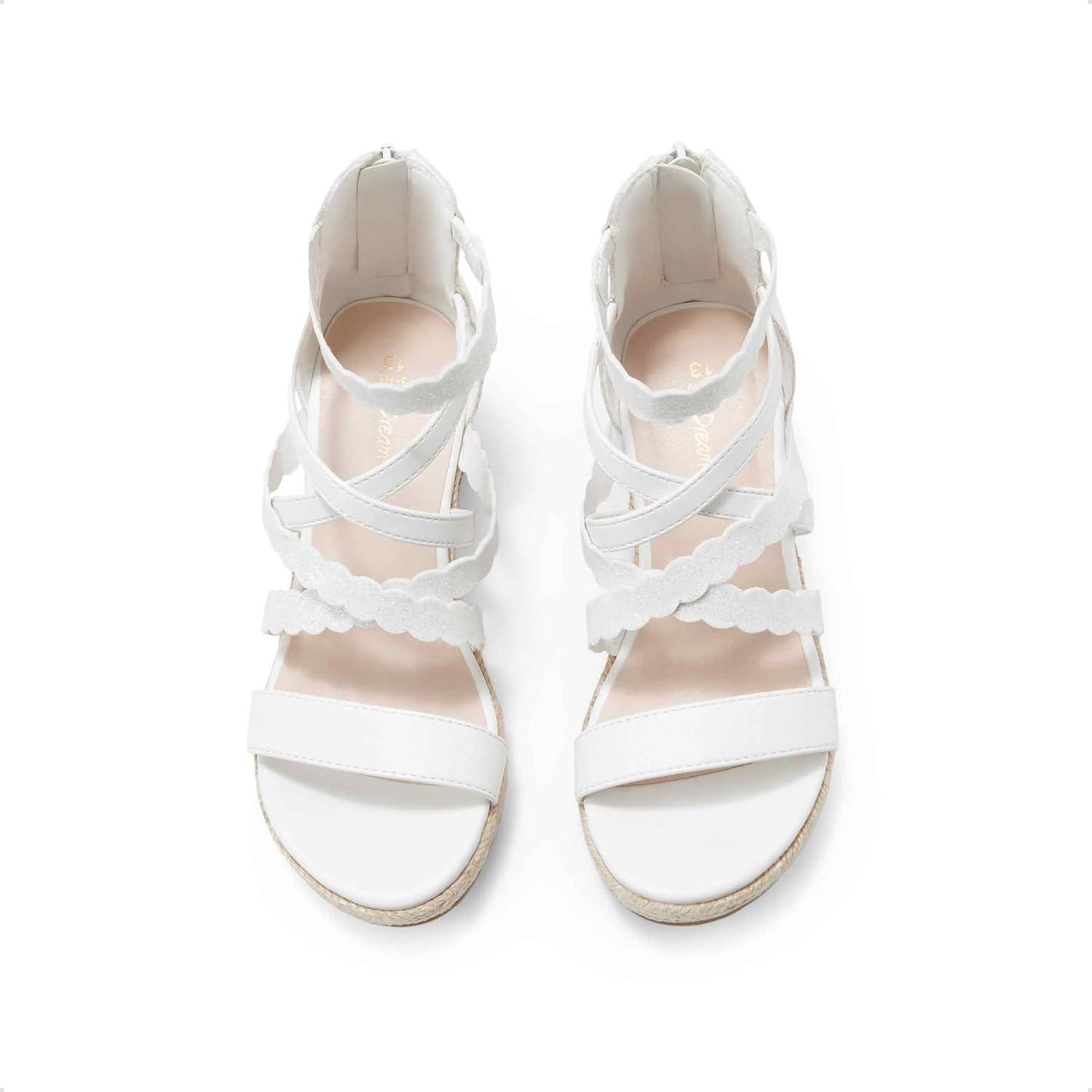 imageDREAM PAIRS Girls Wedge Sandals Flatform Open Toe Platform Sandals Espadrille Flower Wedding Party for Little KidBig KidAll White