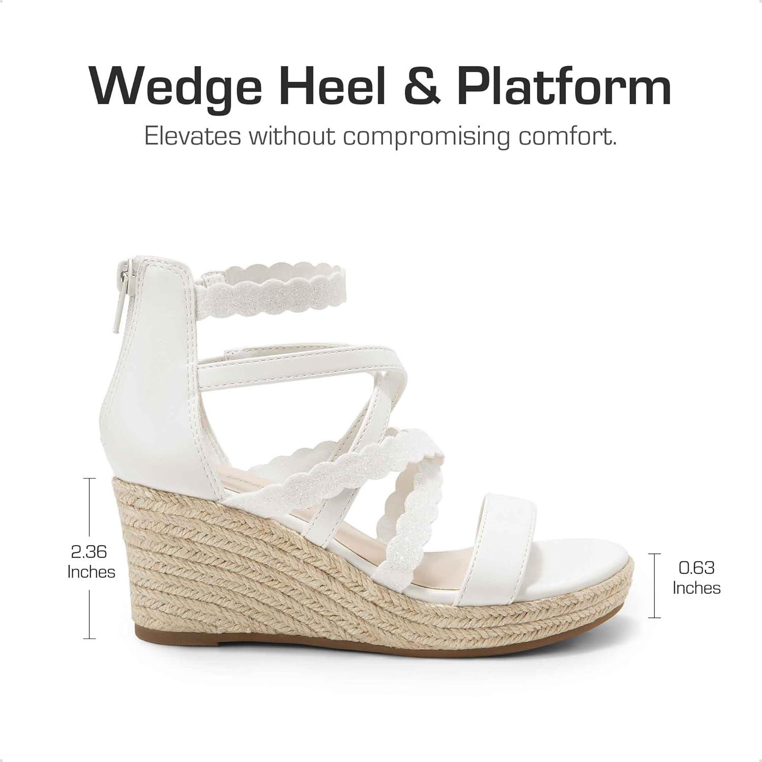 imageDREAM PAIRS Girls Wedge Sandals Flatform Open Toe Platform Sandals Espadrille Flower Wedding Party for Little KidBig KidAll White