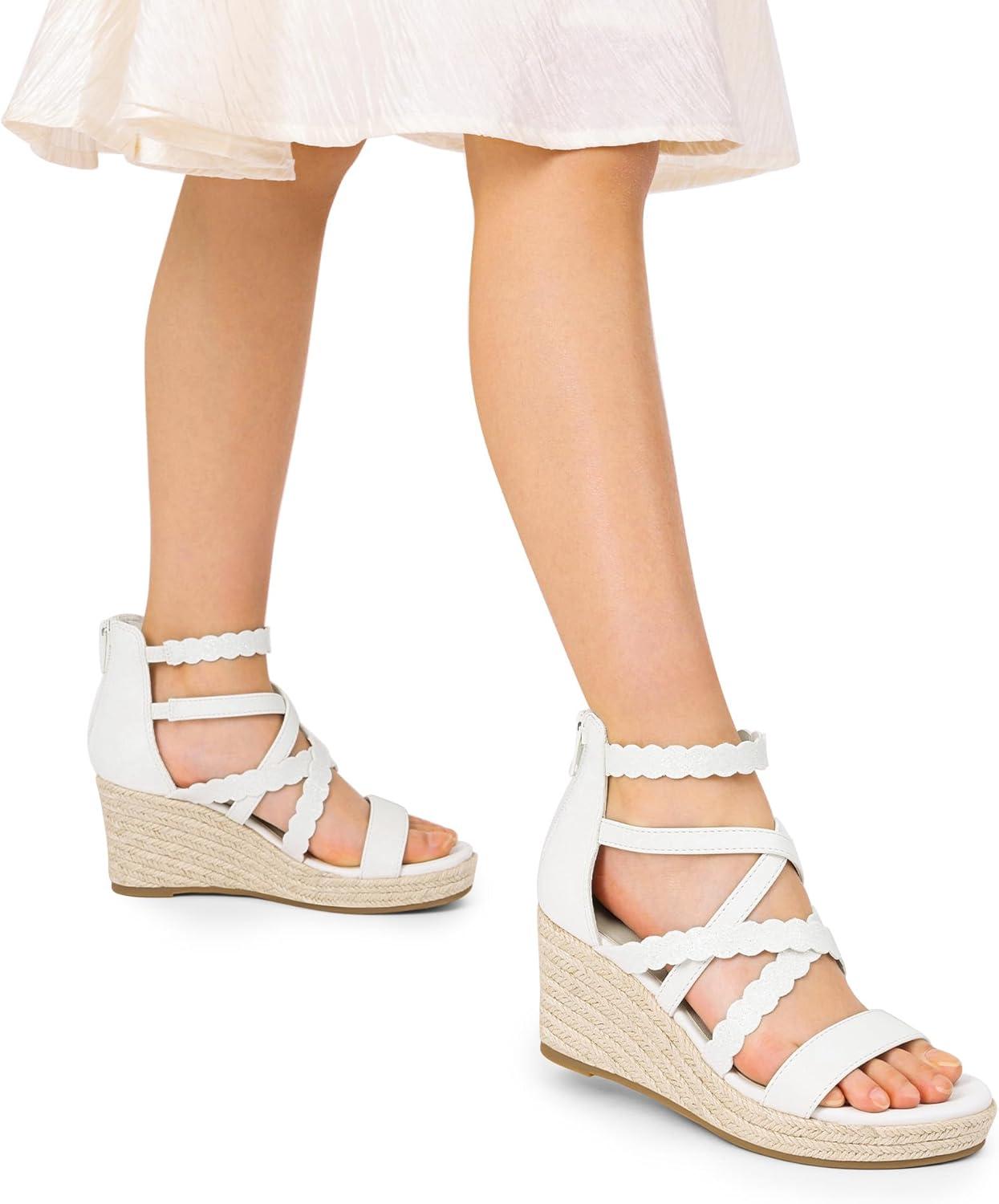 imageDREAM PAIRS Girls Wedge Sandals Flatform Open Toe Platform Sandals Espadrille Flower Wedding Party for Little KidBig KidAll White
