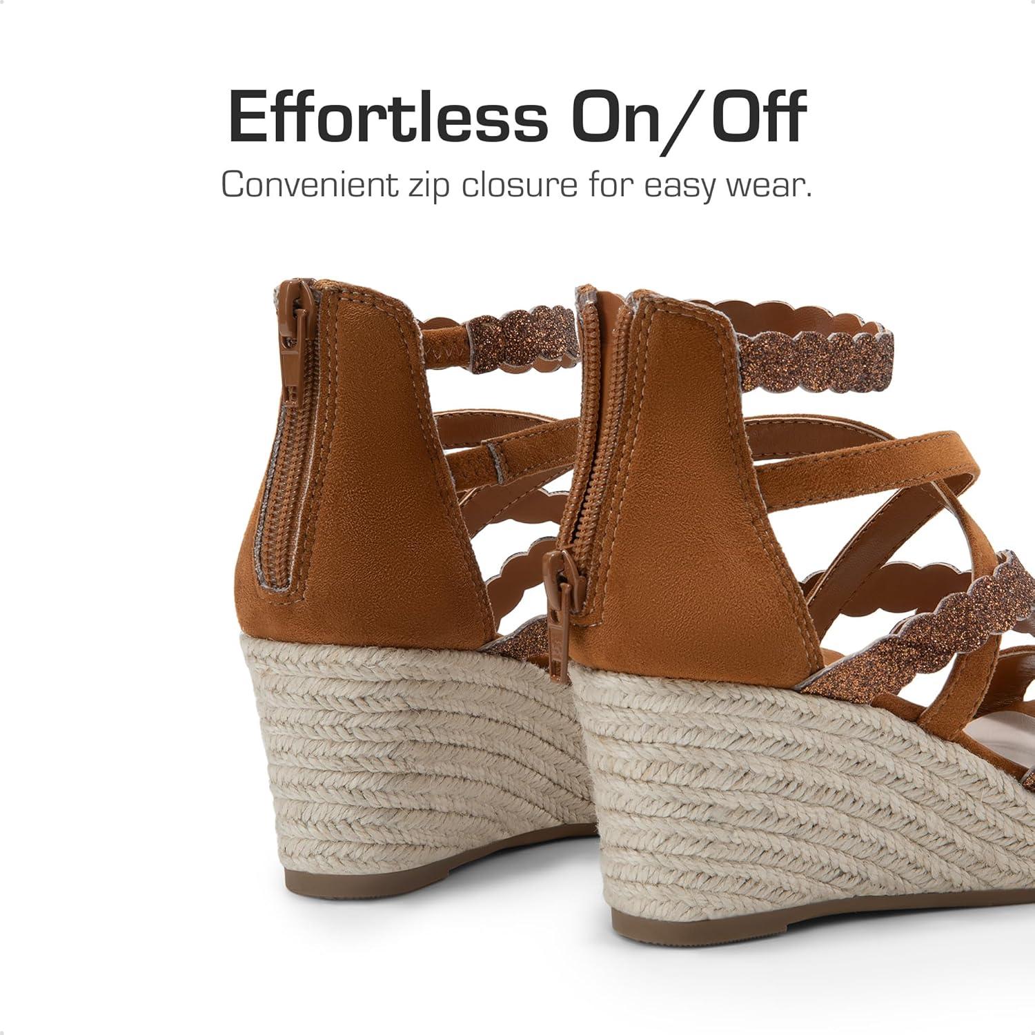 imageDREAM PAIRS Girls Wedge Sandals Flatform Open Toe Platform Sandals Espadrille Flower Wedding Party for Little KidBig KidBrown
