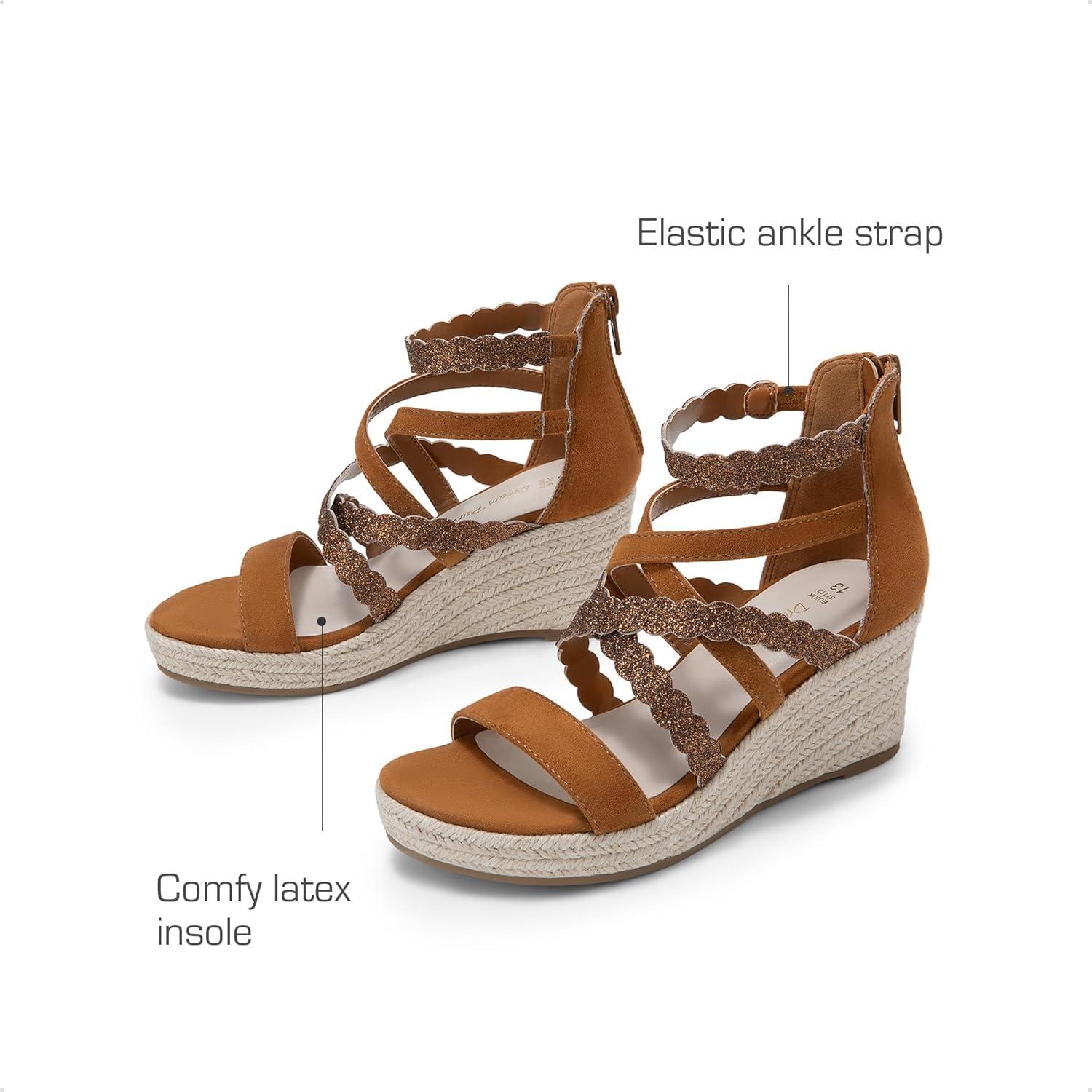 imageDREAM PAIRS Girls Wedge Sandals Flatform Open Toe Platform Sandals Espadrille Flower Wedding Party for Little KidBig KidBrown