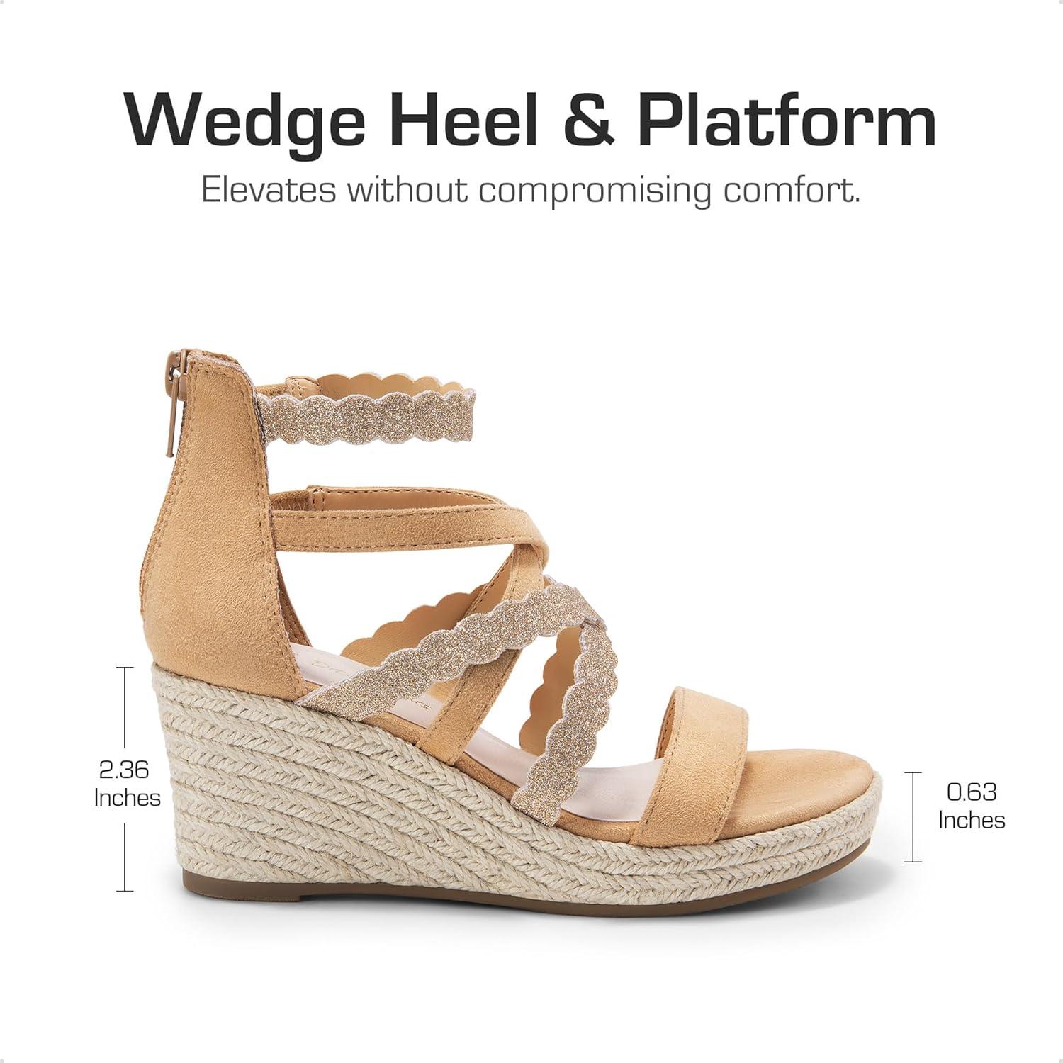 imageDREAM PAIRS Girls Wedge Sandals Flatform Open Toe Platform Sandals Espadrille Flower Wedding Party for Little KidBig KidCamel