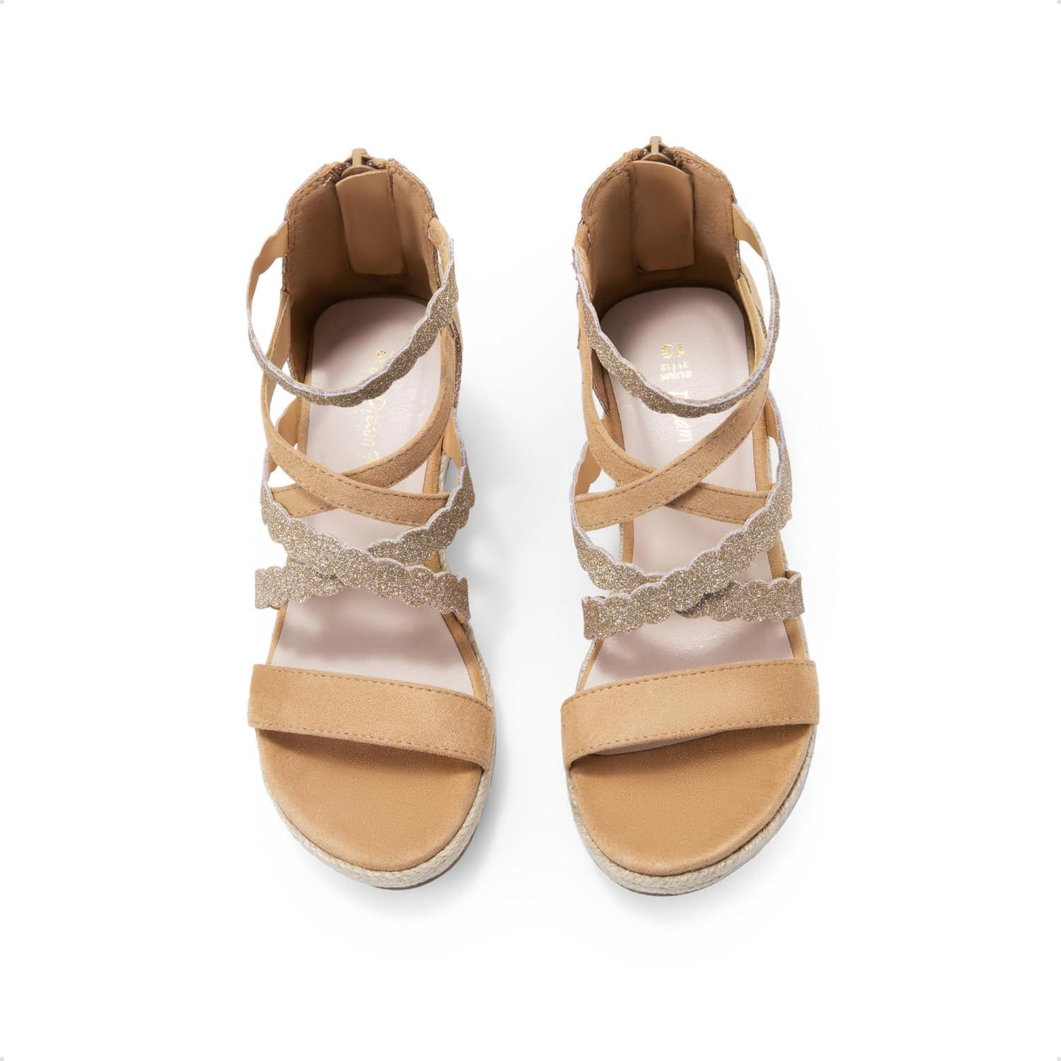 imageDREAM PAIRS Girls Wedge Sandals Flatform Open Toe Platform Sandals Espadrille Flower Wedding Party for Little KidBig KidCamel