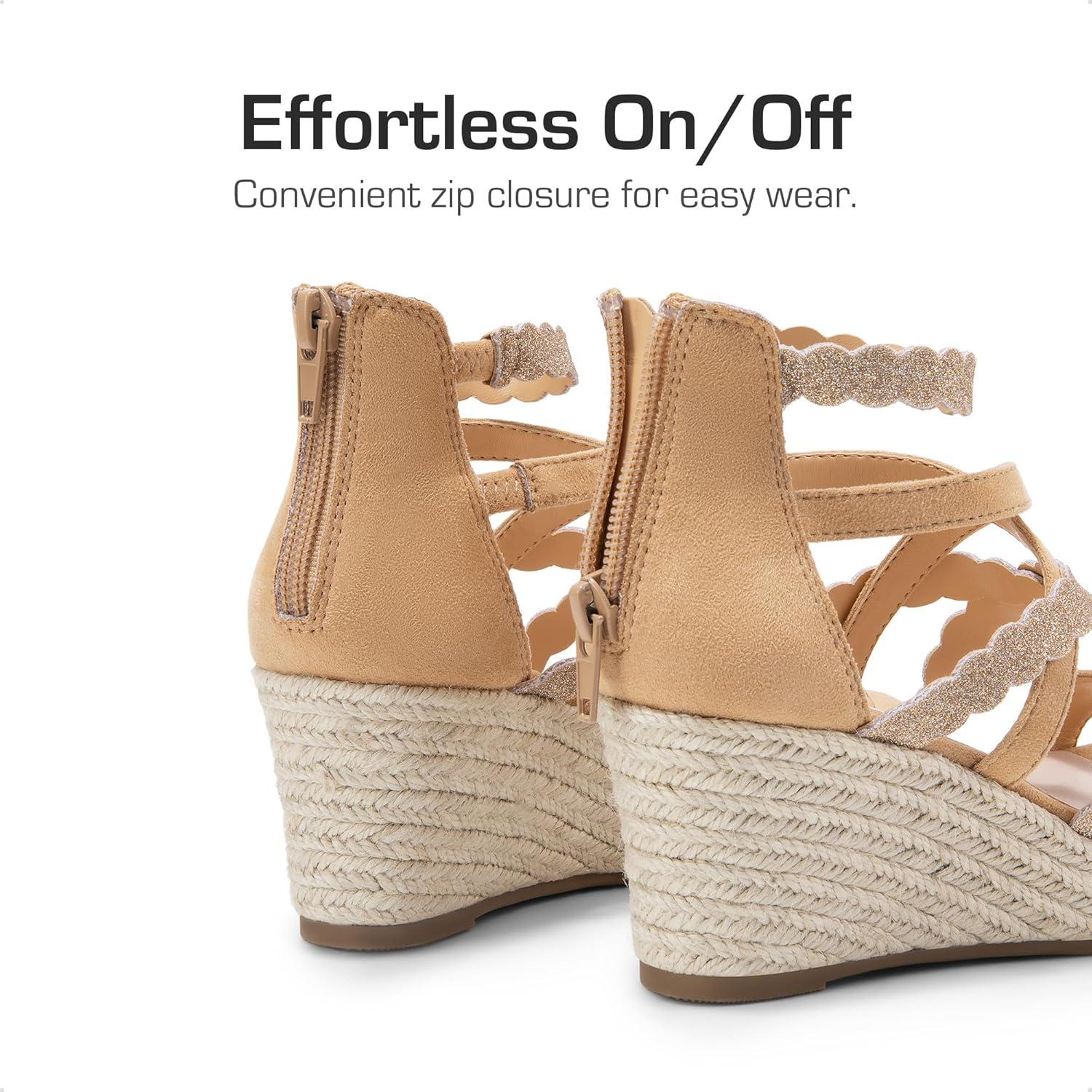 imageDREAM PAIRS Girls Wedge Sandals Flatform Open Toe Platform Sandals Espadrille Flower Wedding Party for Little KidBig KidCamel
