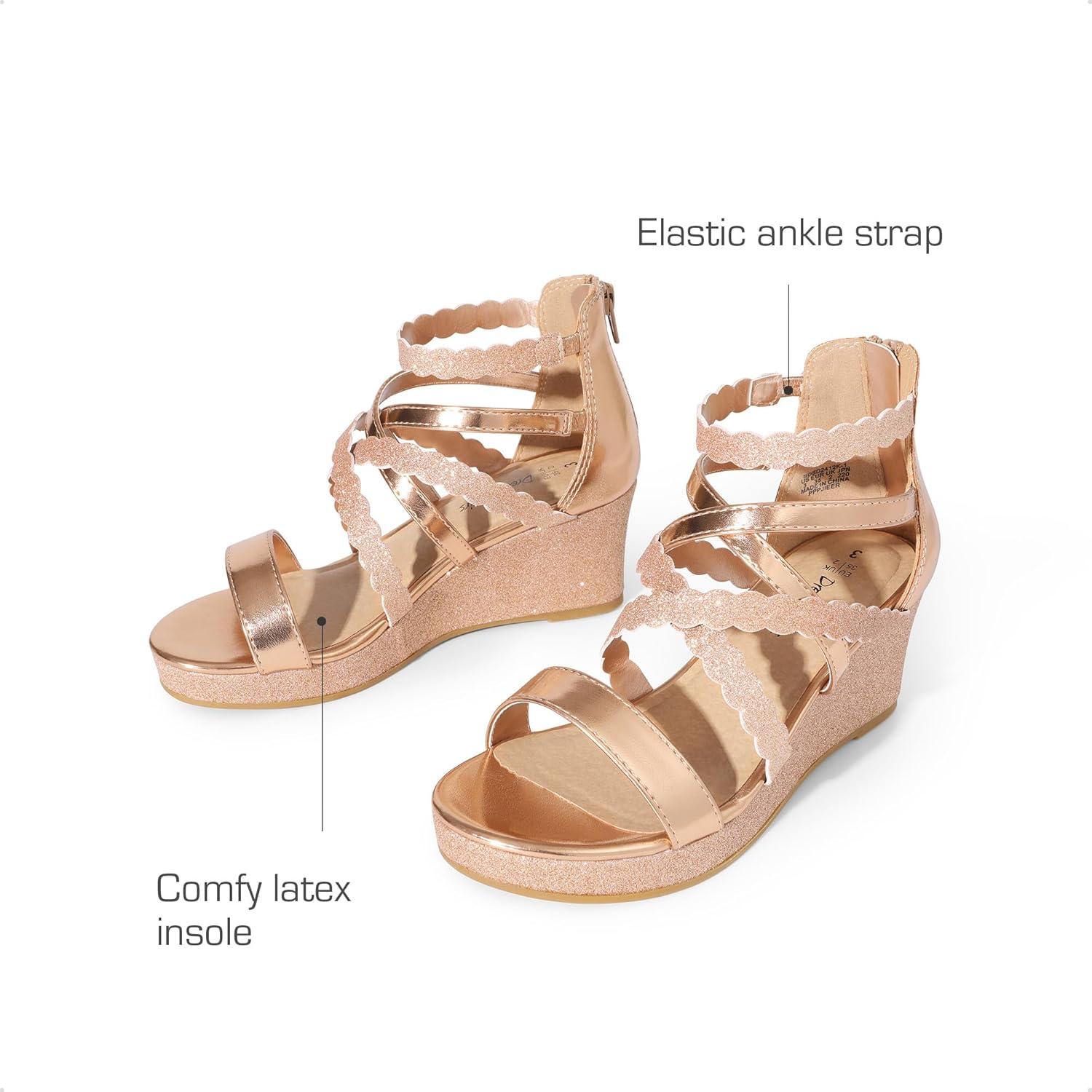 imageDREAM PAIRS Girls Wedge Sandals Flatform Open Toe Platform Sandals Espadrille Flower Wedding Party for Little KidBig KidChampagneglitter