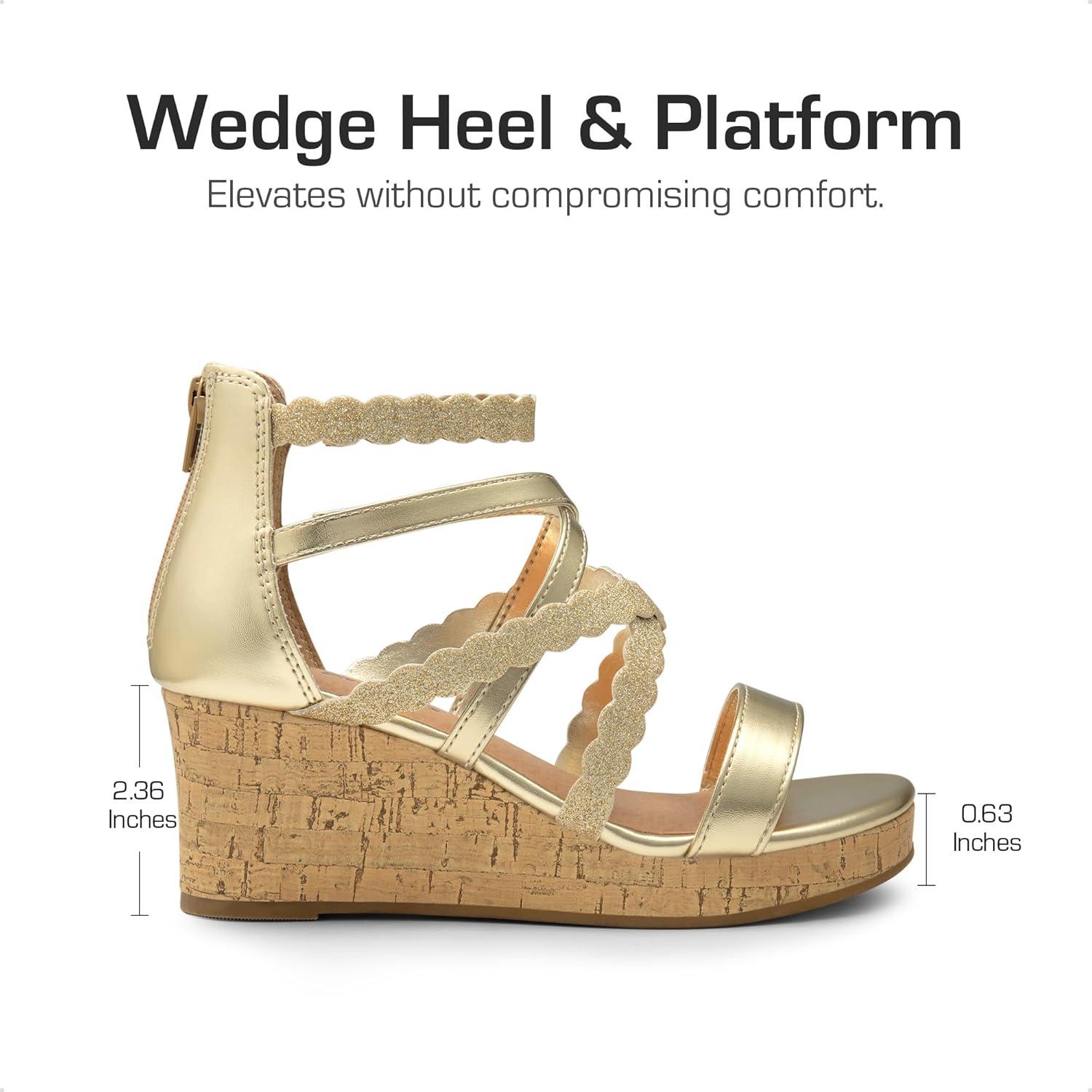 imageDREAM PAIRS Girls Wedge Sandals Flatform Open Toe Platform Sandals Espadrille Flower Wedding Party for Little KidBig KidGold