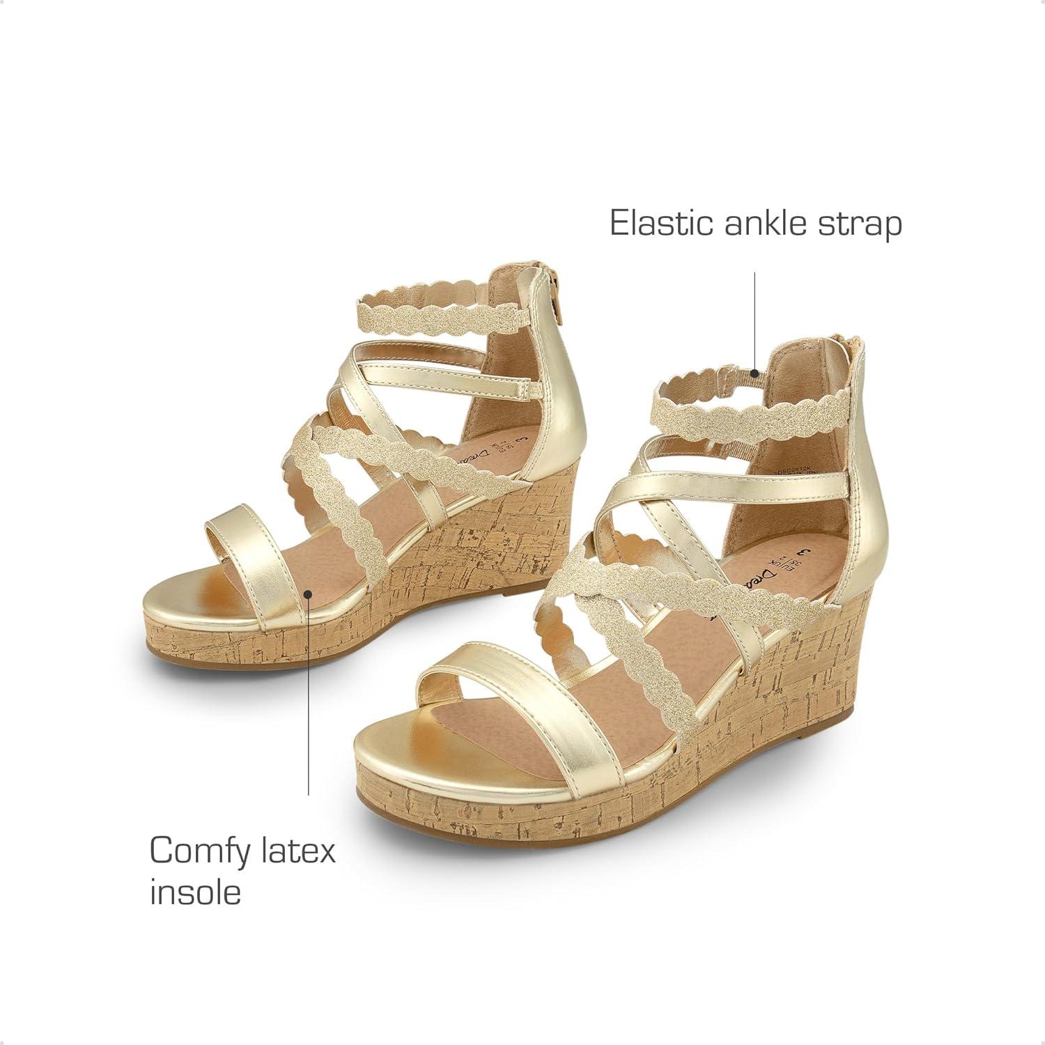 imageDREAM PAIRS Girls Wedge Sandals Flatform Open Toe Platform Sandals Espadrille Flower Wedding Party for Little KidBig KidGold