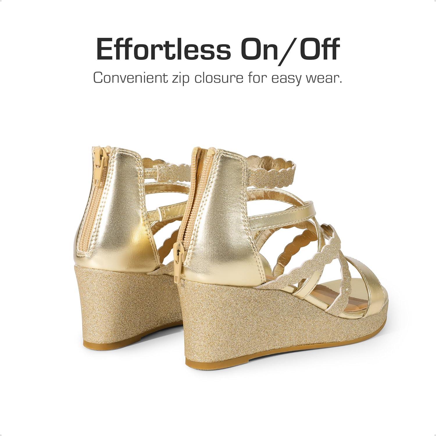 imageDREAM PAIRS Girls Wedge Sandals Flatform Open Toe Platform Sandals Espadrille Flower Wedding Party for Little KidBig KidGoldglitter