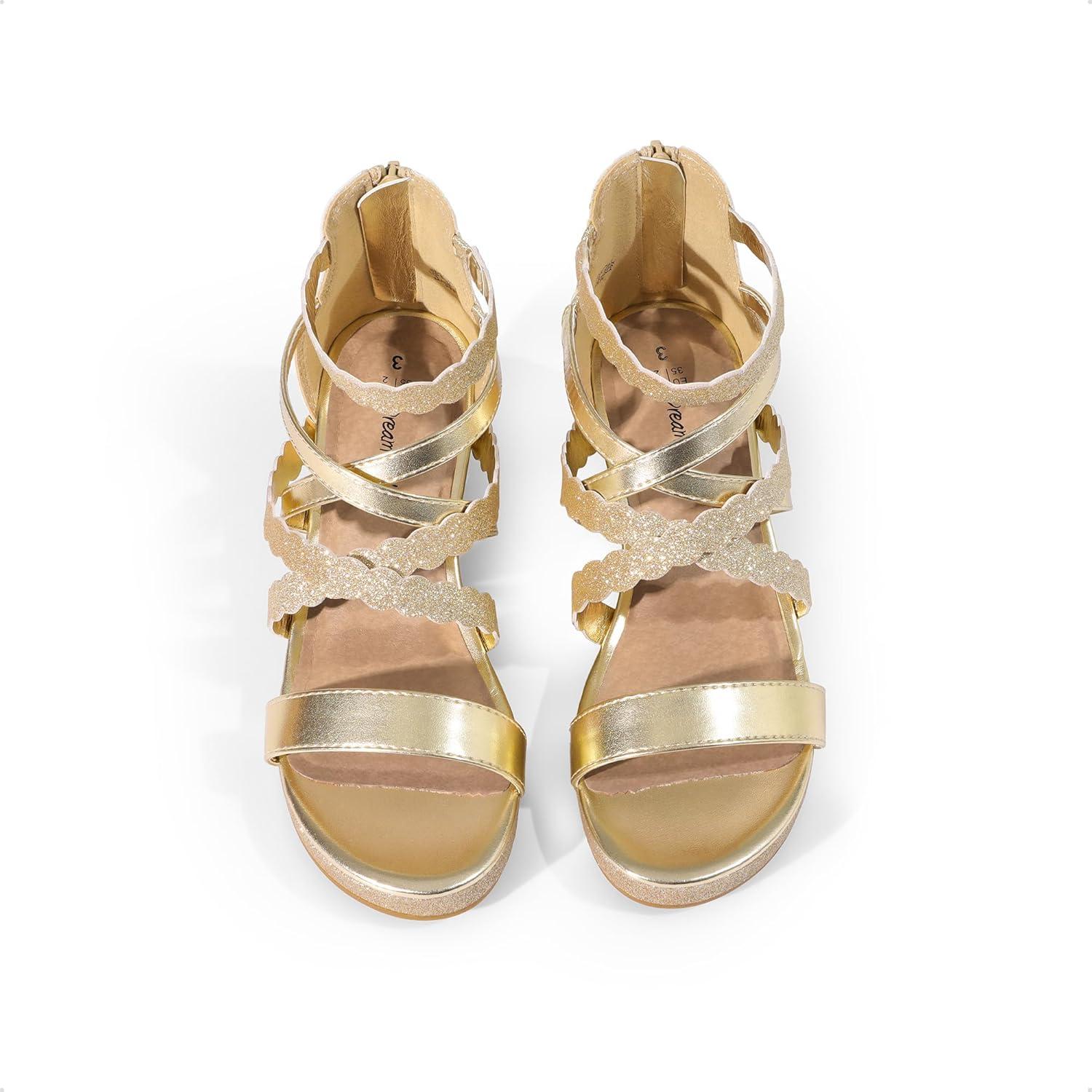 imageDREAM PAIRS Girls Wedge Sandals Flatform Open Toe Platform Sandals Espadrille Flower Wedding Party for Little KidBig KidGoldglitter