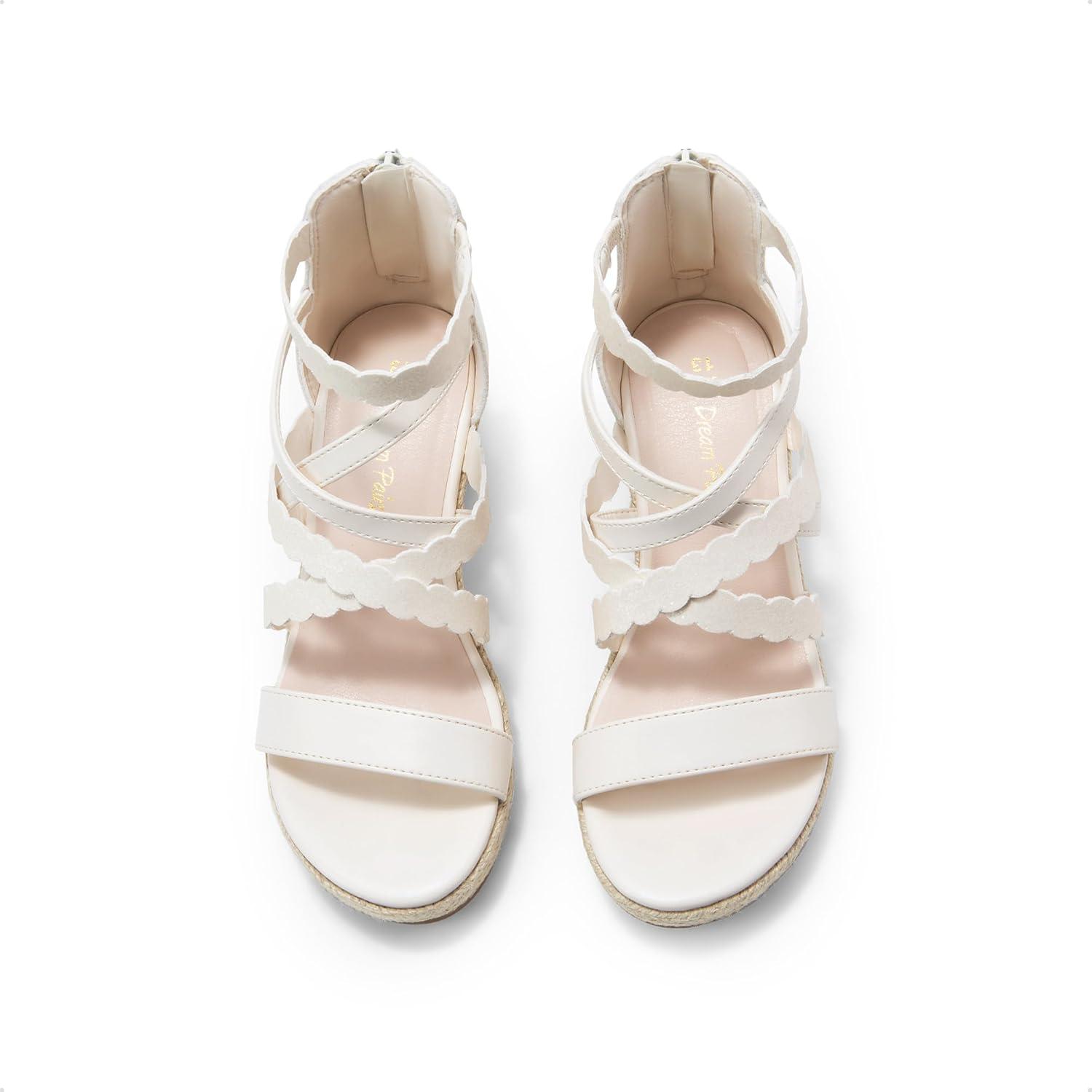 imageDREAM PAIRS Girls Wedge Sandals Flatform Open Toe Platform Sandals Espadrille Flower Wedding Party for Little KidBig KidIvory