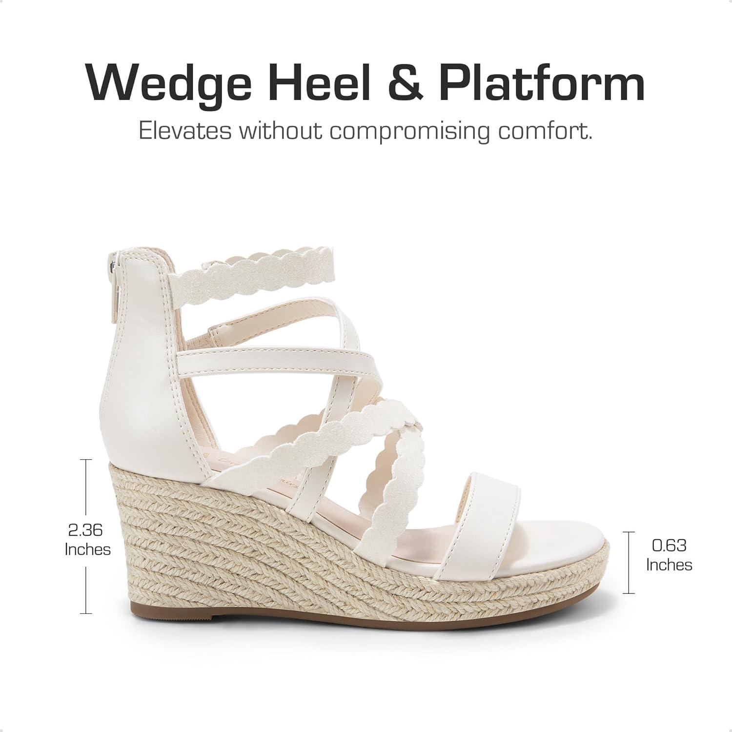 imageDREAM PAIRS Girls Wedge Sandals Flatform Open Toe Platform Sandals Espadrille Flower Wedding Party for Little KidBig KidIvory