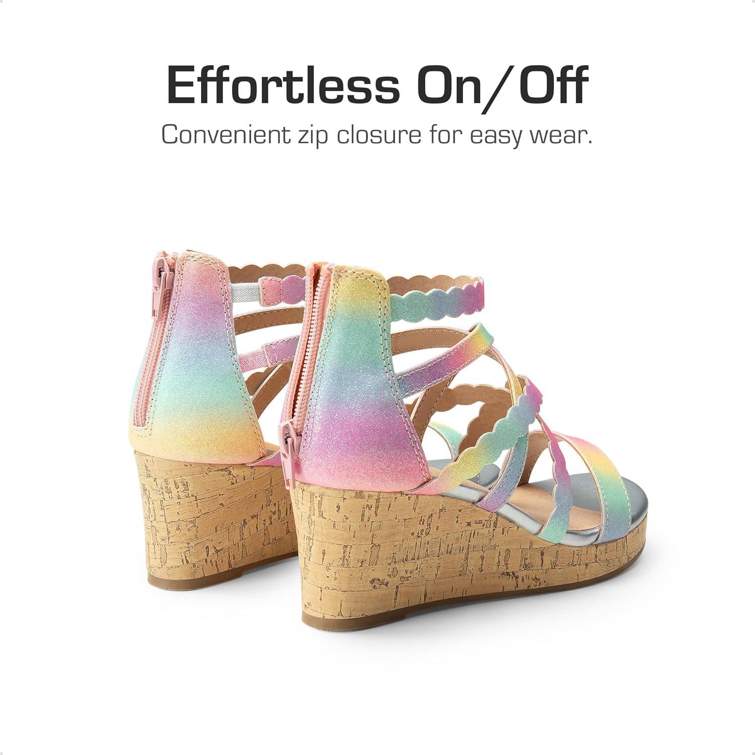 imageDREAM PAIRS Girls Wedge Sandals Flatform Open Toe Platform Sandals Espadrille Flower Wedding Party for Little KidBig KidRainbow