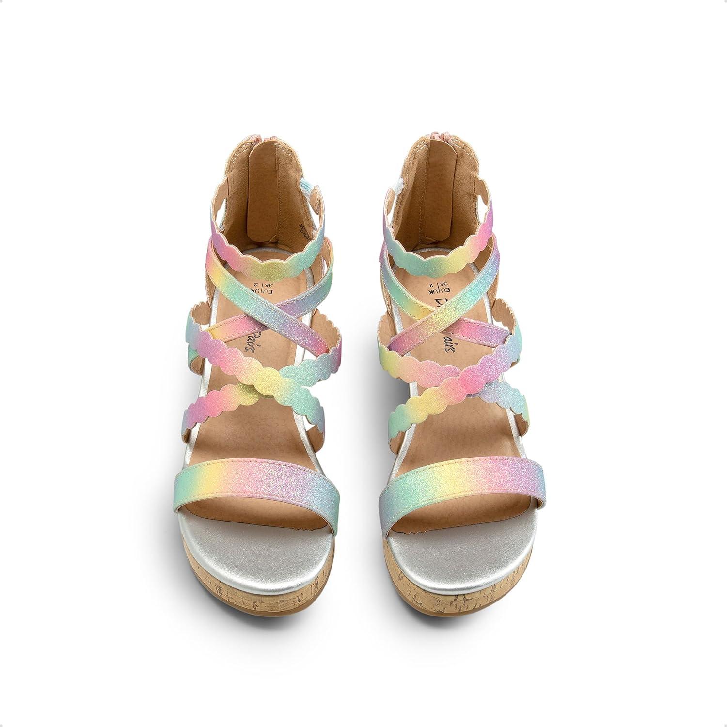 imageDREAM PAIRS Girls Wedge Sandals Flatform Open Toe Platform Sandals Espadrille Flower Wedding Party for Little KidBig KidRainbow