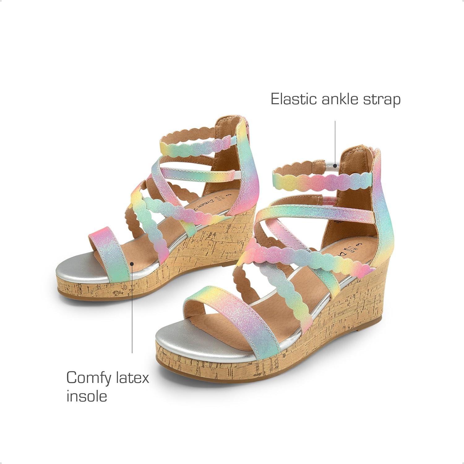 imageDREAM PAIRS Girls Wedge Sandals Flatform Open Toe Platform Sandals Espadrille Flower Wedding Party for Little KidBig KidRainbow