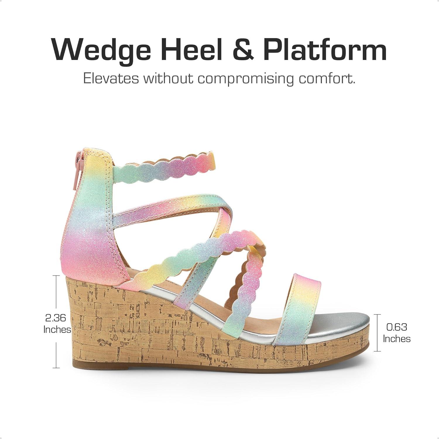 imageDREAM PAIRS Girls Wedge Sandals Flatform Open Toe Platform Sandals Espadrille Flower Wedding Party for Little KidBig KidRainbow
