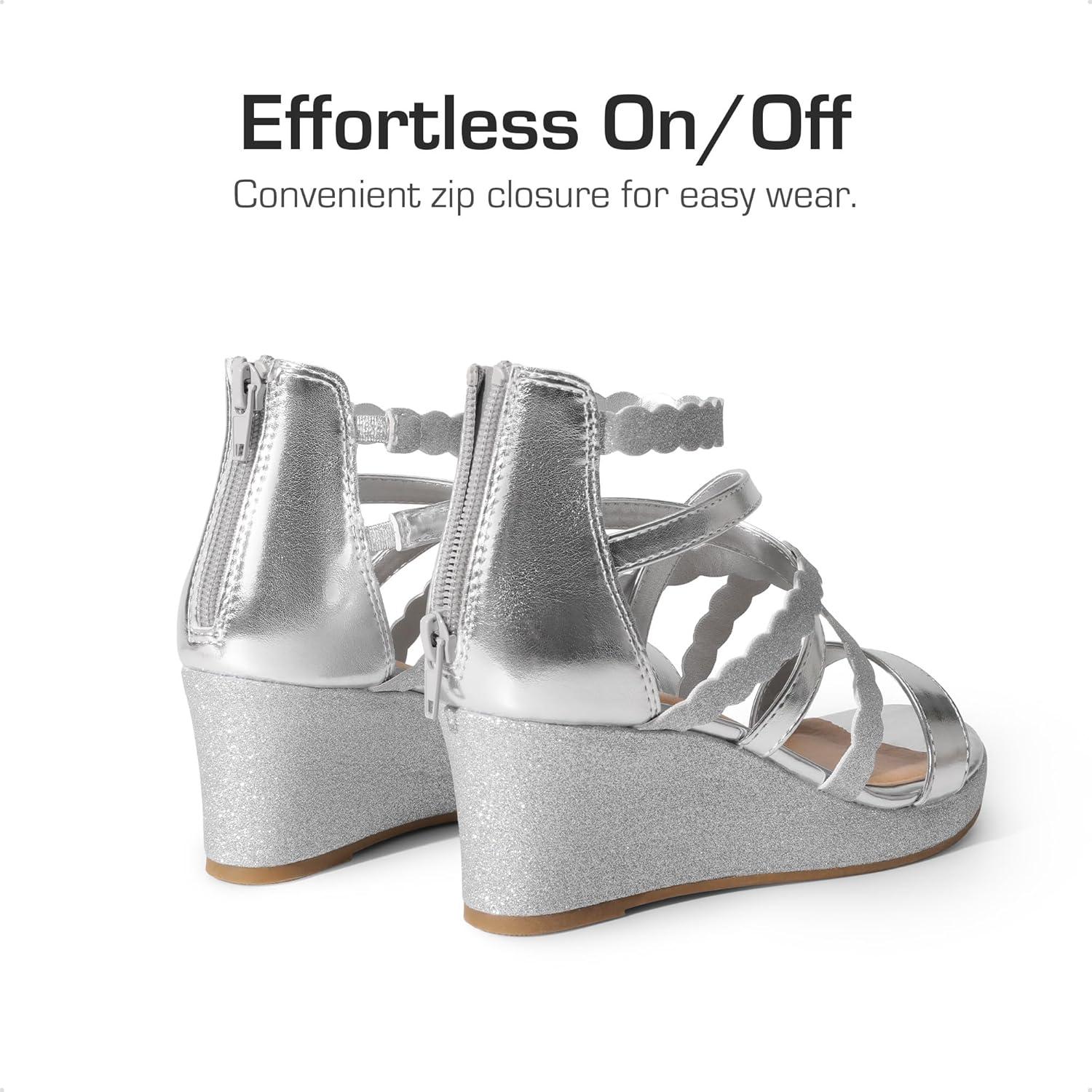 imageDREAM PAIRS Girls Wedge Sandals Flatform Open Toe Platform Sandals Espadrille Flower Wedding Party for Little KidBig KidSilverglitter