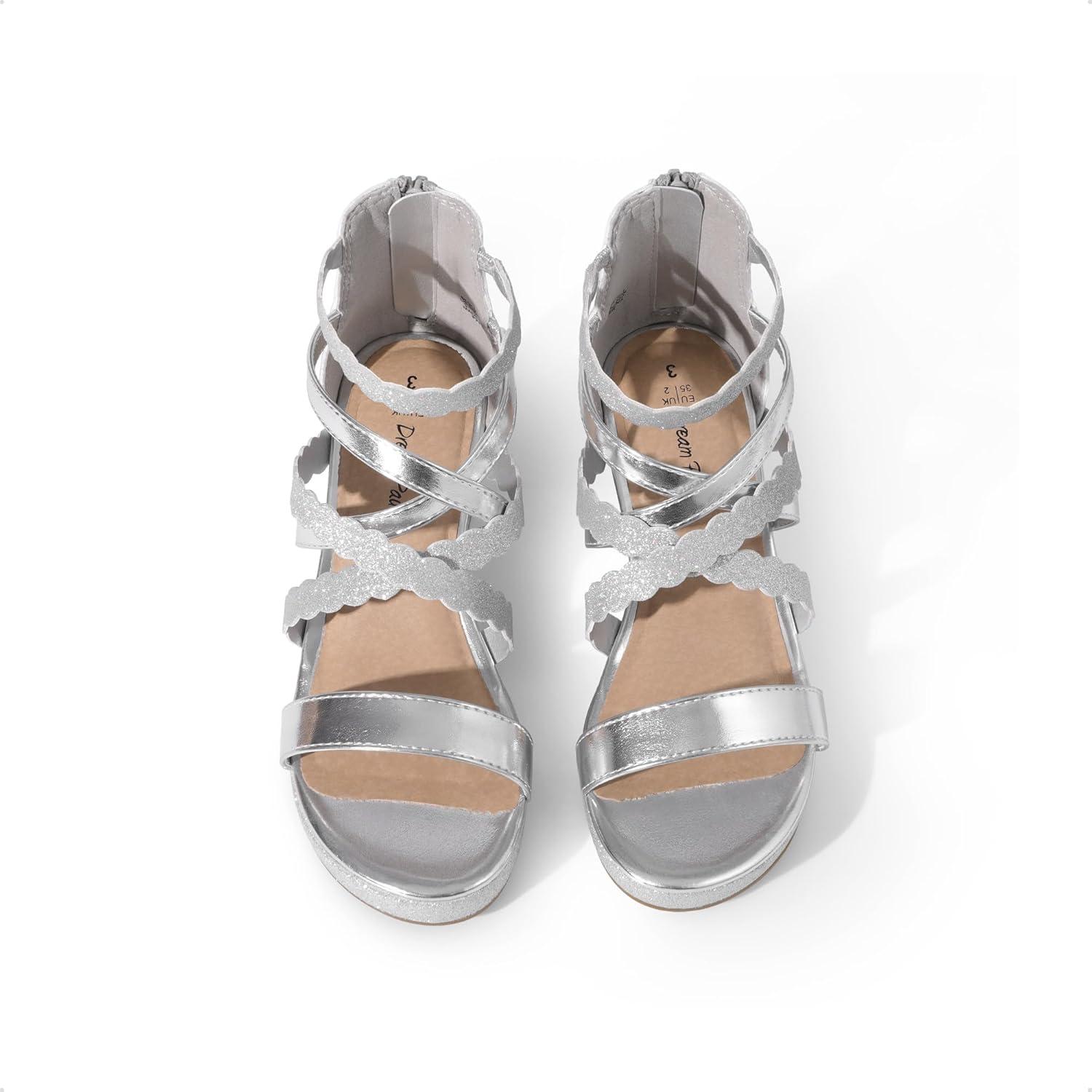 imageDREAM PAIRS Girls Wedge Sandals Flatform Open Toe Platform Sandals Espadrille Flower Wedding Party for Little KidBig KidSilverglitter