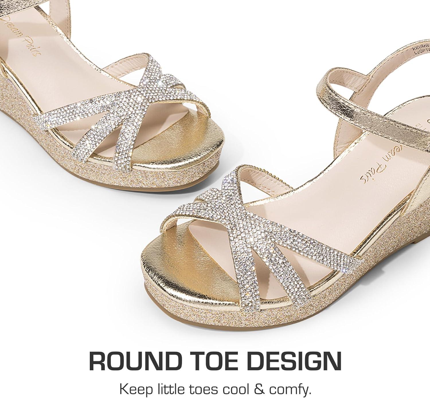 imageDREAM PAIRS Girls Wedge Sandals Flatform Open Toe Summer Platform Sandals Flower Wedding Party for Little KidBig KidGold