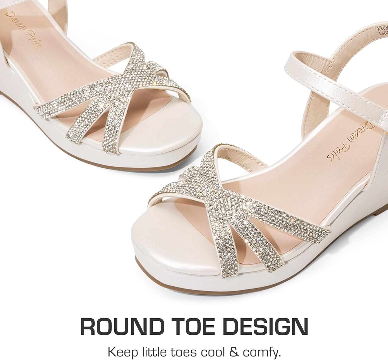 imageDREAM PAIRS Girls Wedge Sandals Flatform Open Toe Summer Platform Sandals Flower Wedding Party for Little KidBig KidIvory