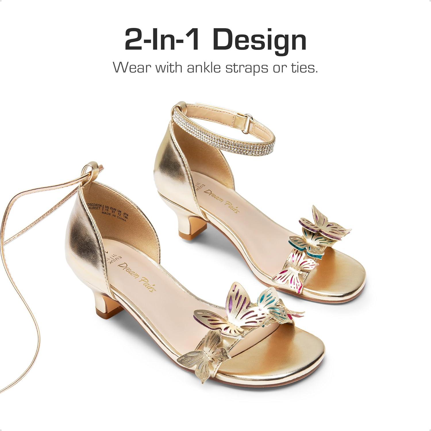 imageDREAM PAIRS Lace Up Low Heel Sandals for Girls Ankle Strap Dress Pump Strappy Gladiator Wedding Party Shoes for Little KidBig KidGold