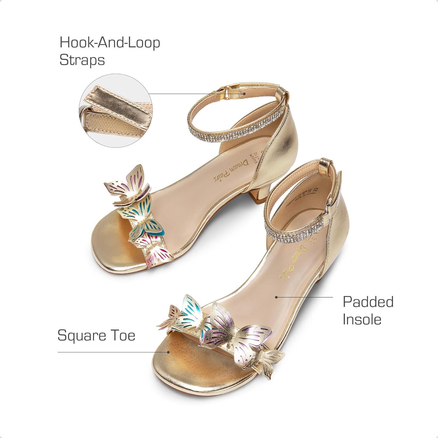 imageDREAM PAIRS Lace Up Low Heel Sandals for Girls Ankle Strap Dress Pump Strappy Gladiator Wedding Party Shoes for Little KidBig KidGold