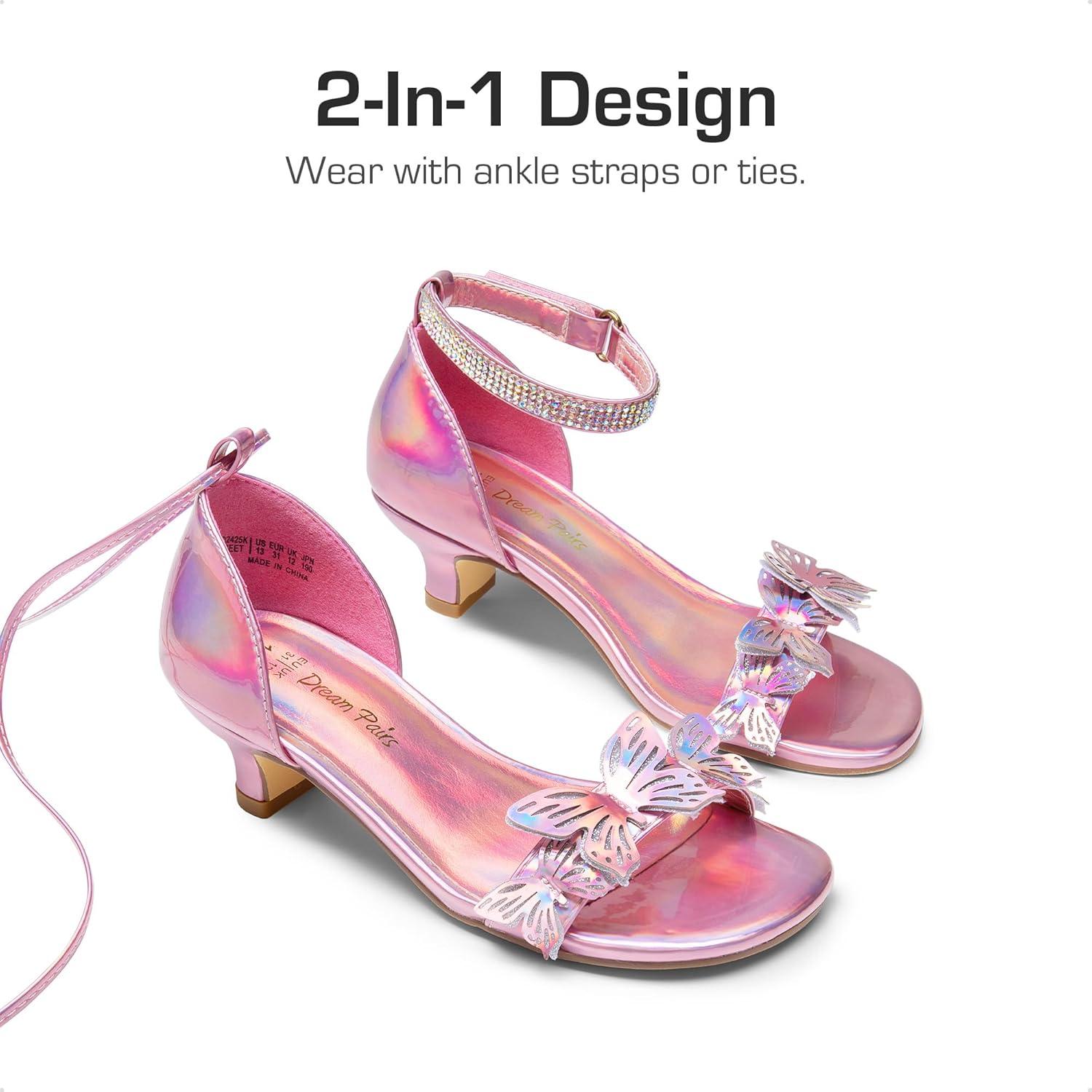 imageDREAM PAIRS Lace Up Low Heel Sandals for Girls Ankle Strap Dress Pump Strappy Gladiator Wedding Party Shoes for Little KidBig KidPink