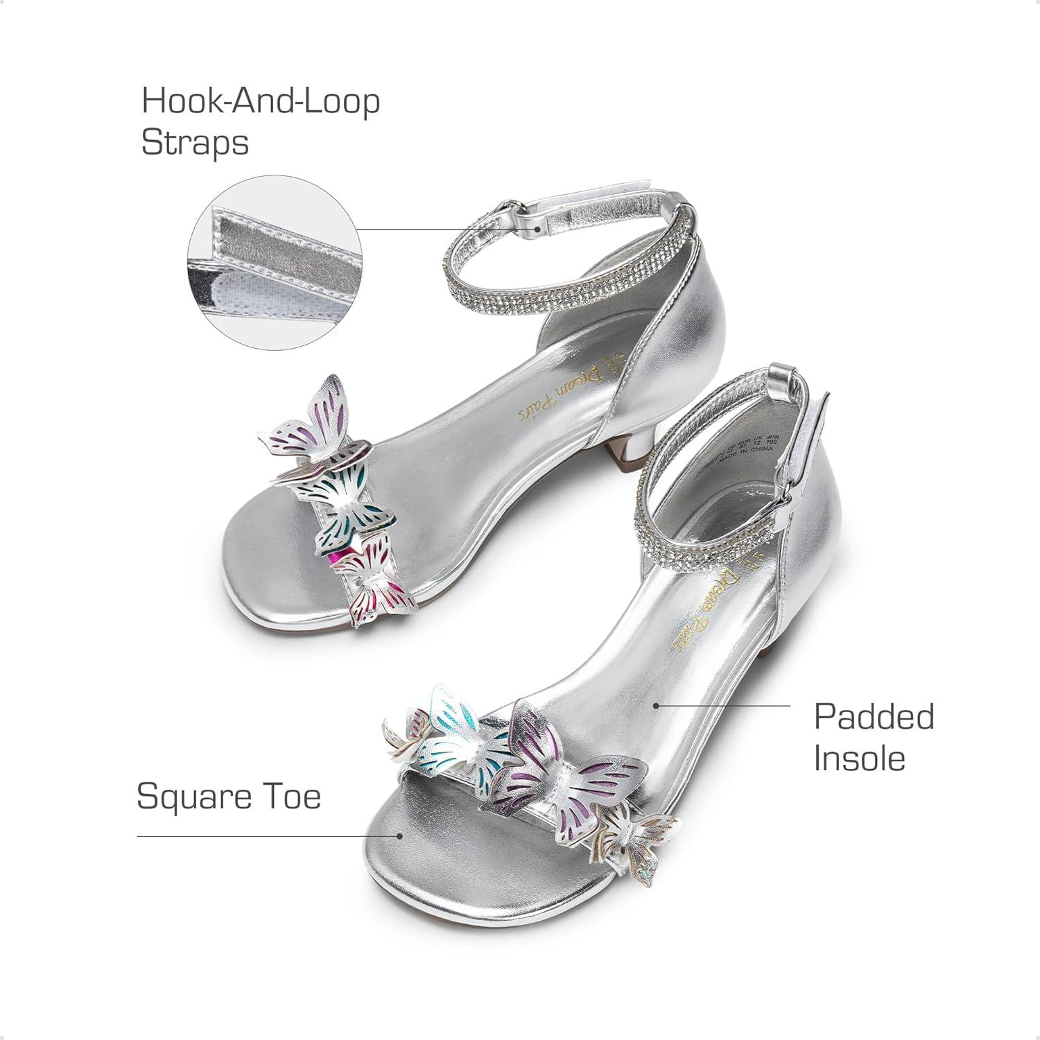 imageDREAM PAIRS Lace Up Low Heel Sandals for Girls Ankle Strap Dress Pump Strappy Gladiator Wedding Party Shoes for Little KidBig KidSilver