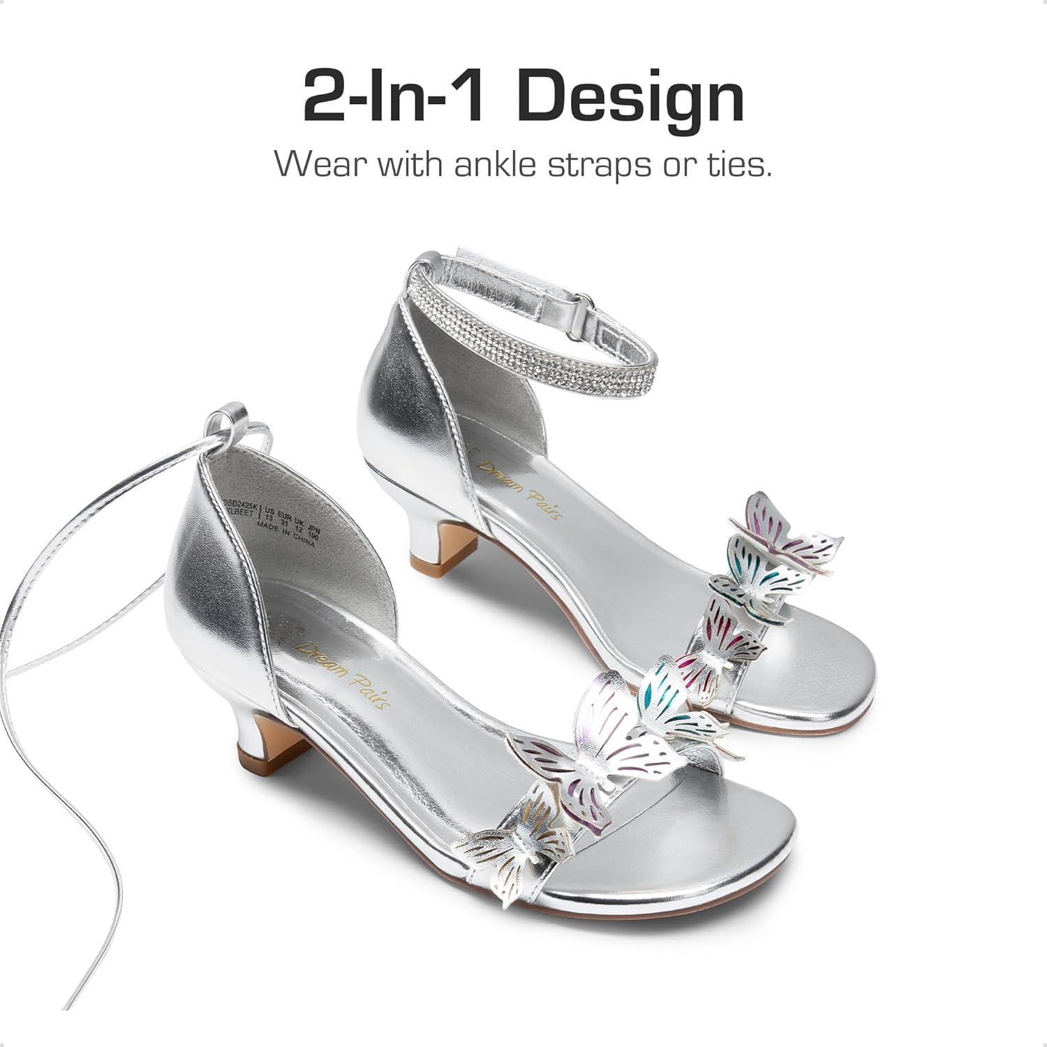 imageDREAM PAIRS Lace Up Low Heel Sandals for Girls Ankle Strap Dress Pump Strappy Gladiator Wedding Party Shoes for Little KidBig KidSilver