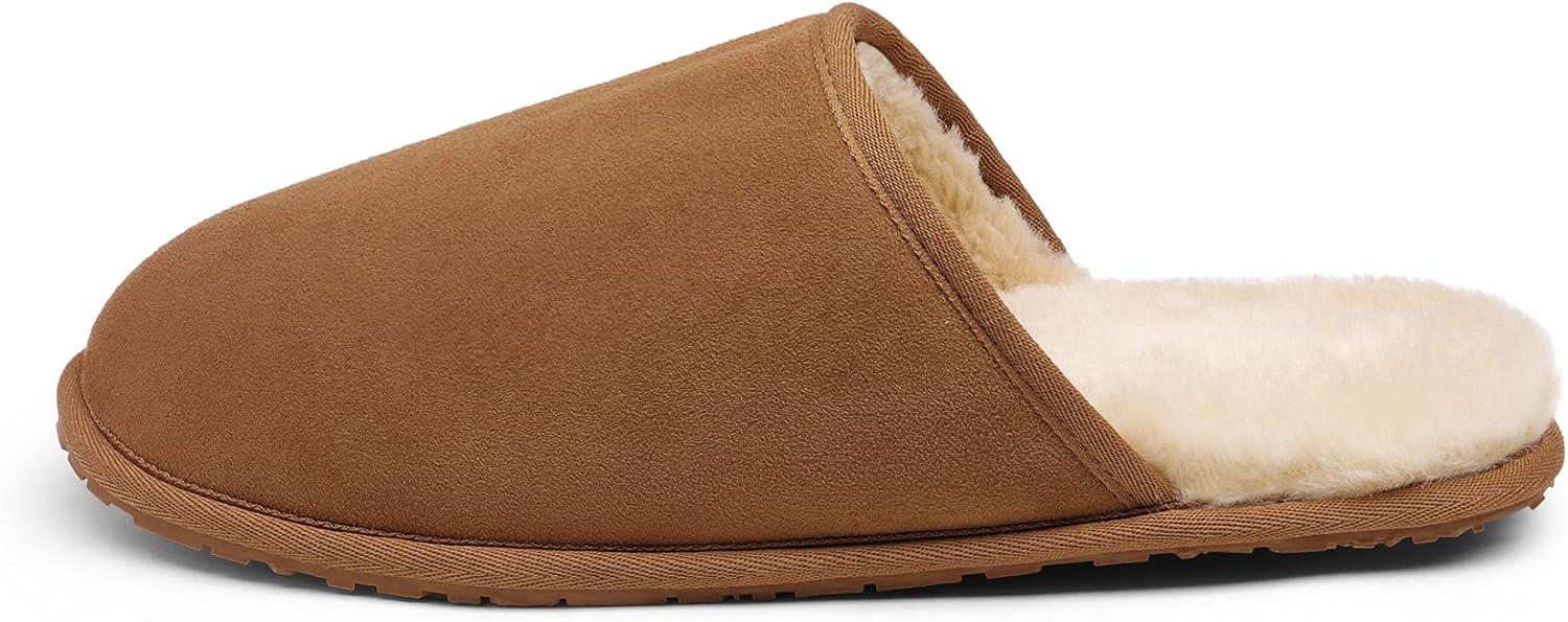 imageDREAM PAIRS Mens Avalon Scuff Slip on Fuzzy Faux Wool Lining Warm Indoor Outdoor House Slippers TanSize 11