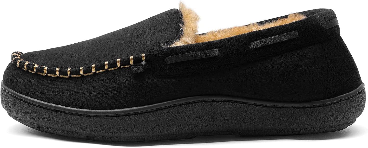imageDREAM PAIRS Mens Dsl2110m Fuzzy Microsuede Moccasin Slippers with Plush Lining House Shoes Black Size 11