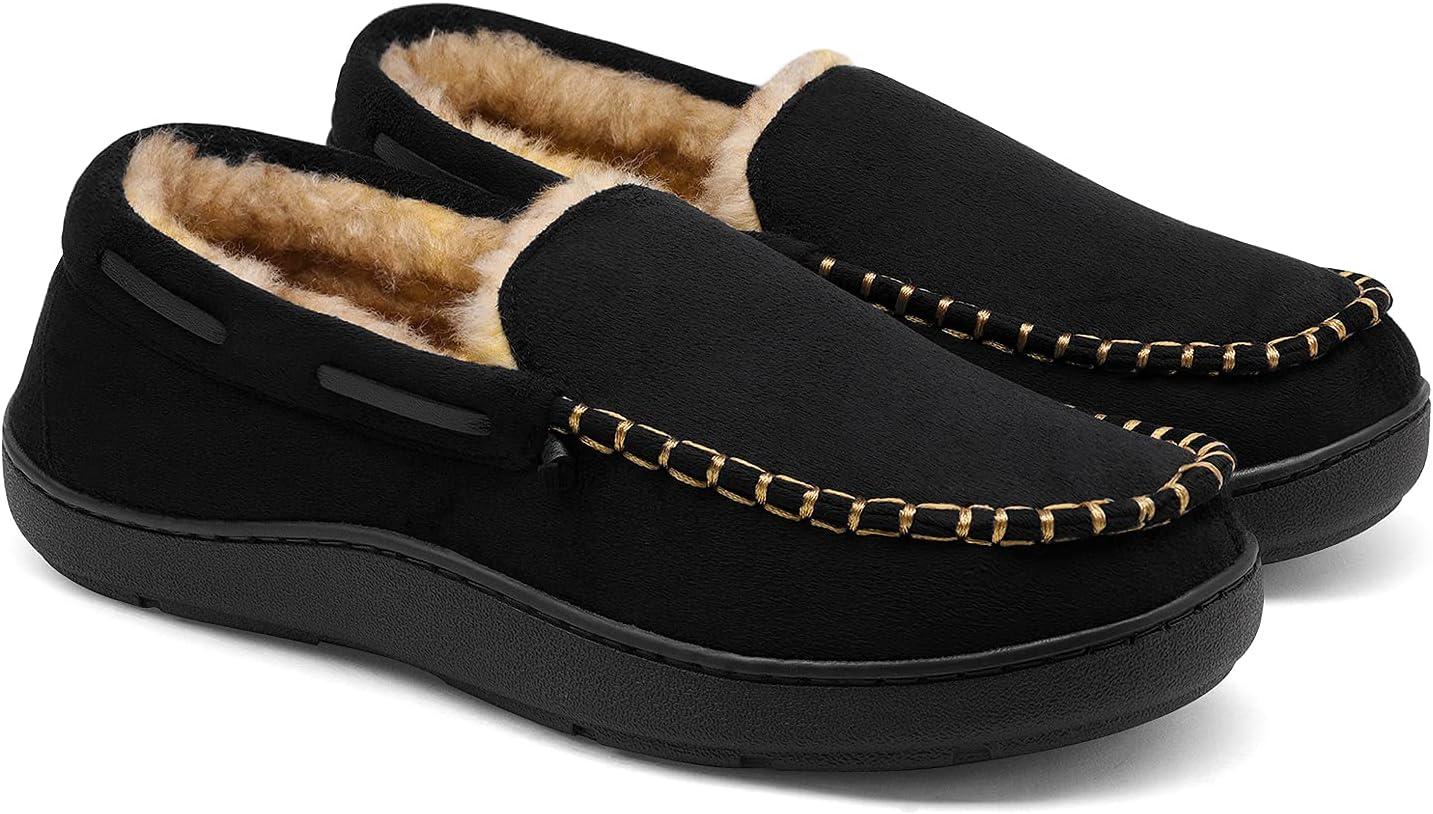 imageDREAM PAIRS Mens Dsl2110m Fuzzy Microsuede Moccasin Slippers with Plush Lining House Shoes Black Size 11