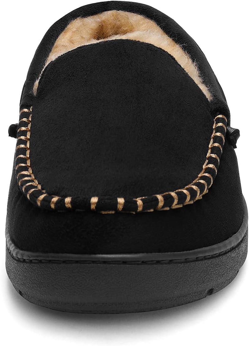 imageDREAM PAIRS Mens Dsl2110m Fuzzy Microsuede Moccasin Slippers with Plush Lining House Shoes Black Size 11