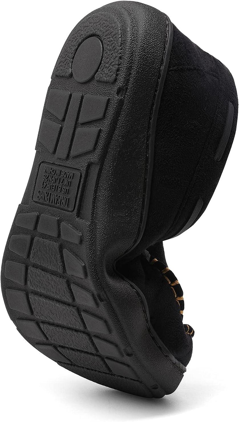 imageDREAM PAIRS Mens Dsl2110m Fuzzy Microsuede Moccasin Slippers with Plush Lining House Shoes Black Size 11