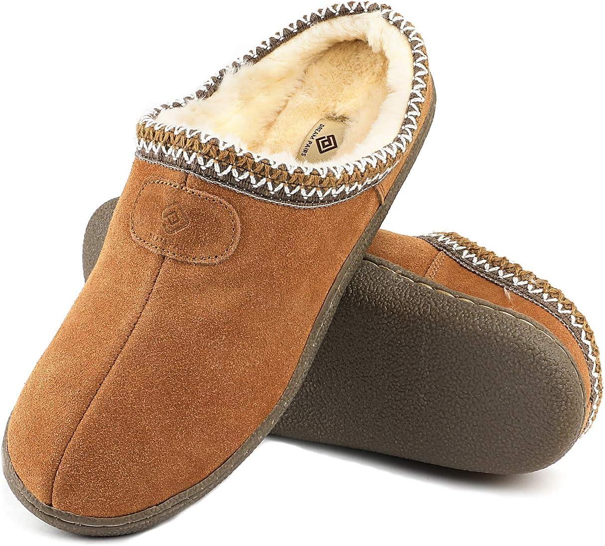 imageDREAM PAIRS Mens MUFFY01 Scuff Slip on Fuzzy Faux Wool Lining Warm Indoor Outdoor House Slippers Tan Size 10