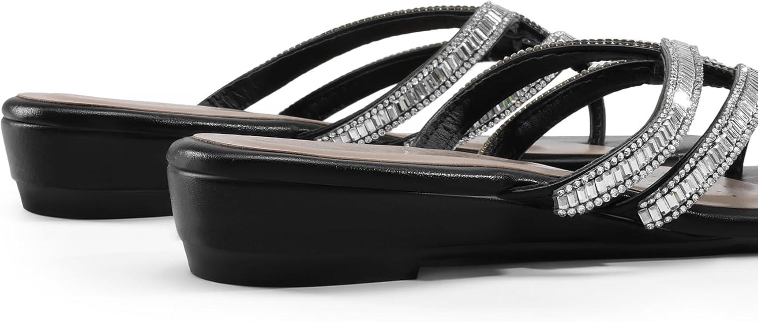 imageDREAM PAIRS Womens Fashion Rhinestones Design Slides SandalsBlack
