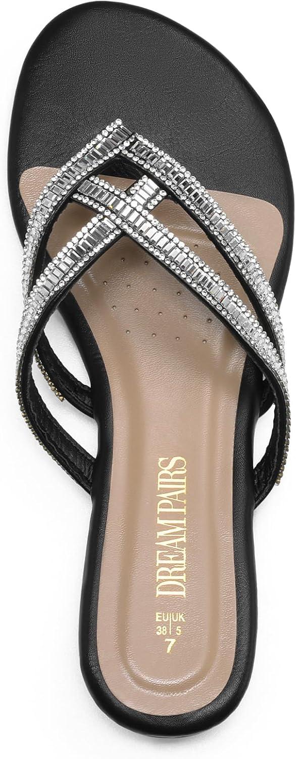 imageDREAM PAIRS Womens Fashion Rhinestones Design Slides SandalsBlack