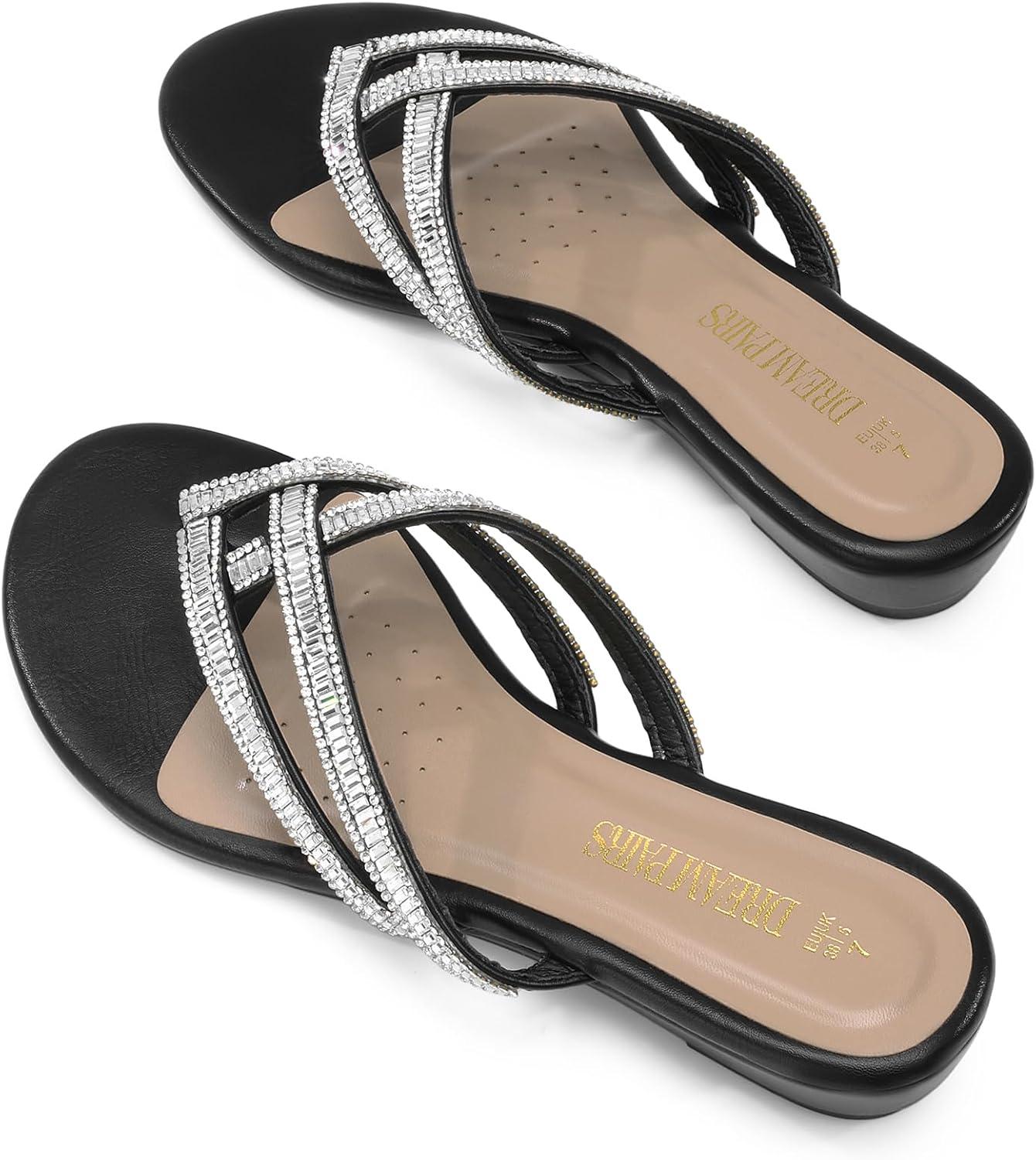 imageDREAM PAIRS Womens Fashion Rhinestones Design Slides SandalsBlack